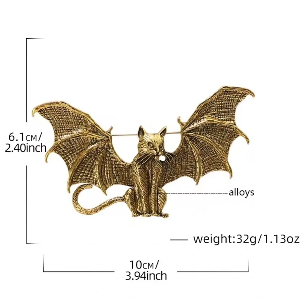 Vintage Wings Bat Cat Silver Brooch
